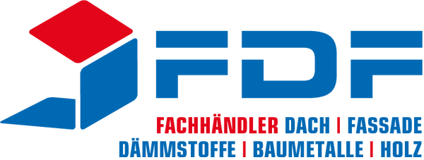 Logo der FDF mit rotem Dreieck und blauer Schrift.